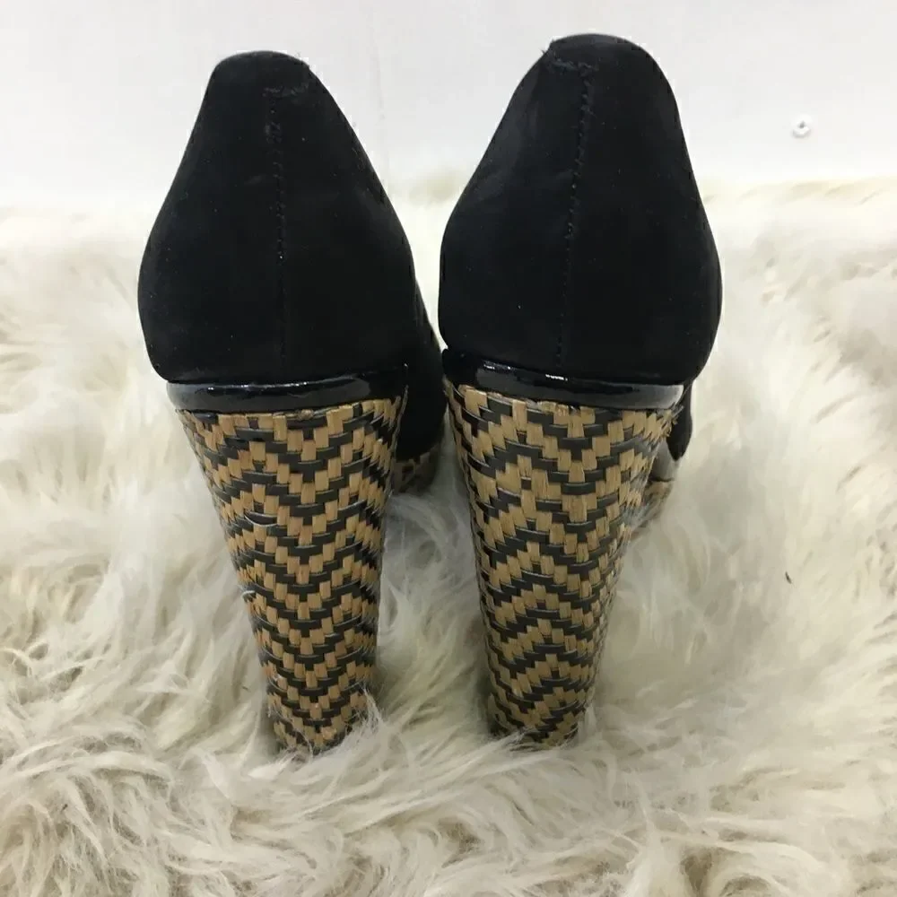 Schutz Black Suede Peep toe Platform Cara Shoes 9
